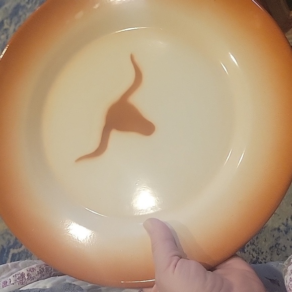 Western Bull/ Enamal/ Metal Base Lg.Dinner Plate Set/7, Apprx.12 In.EUC - Picture 2 of 3